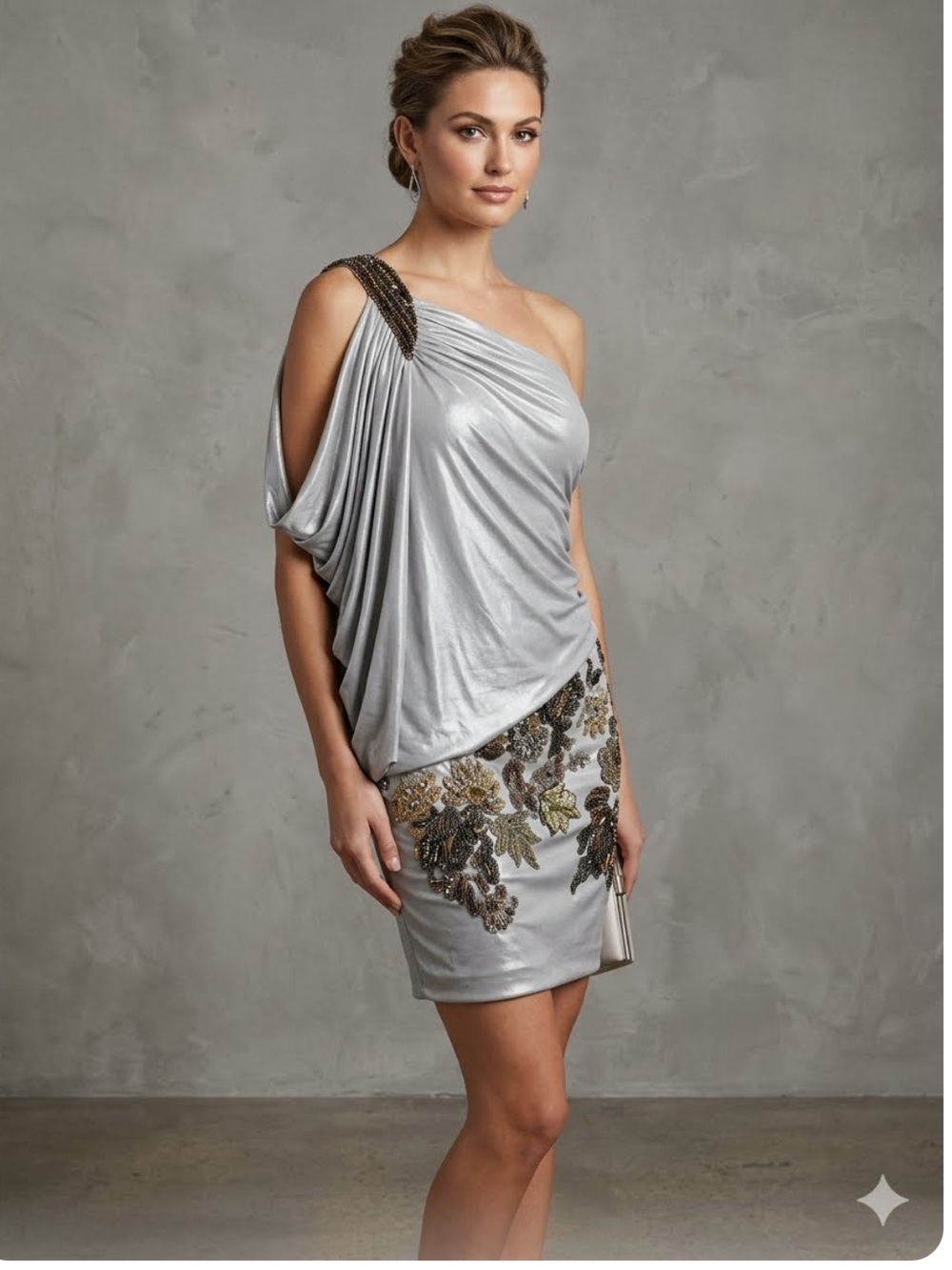 Mandalay Chic gray and Gold Embellished dress NWOT